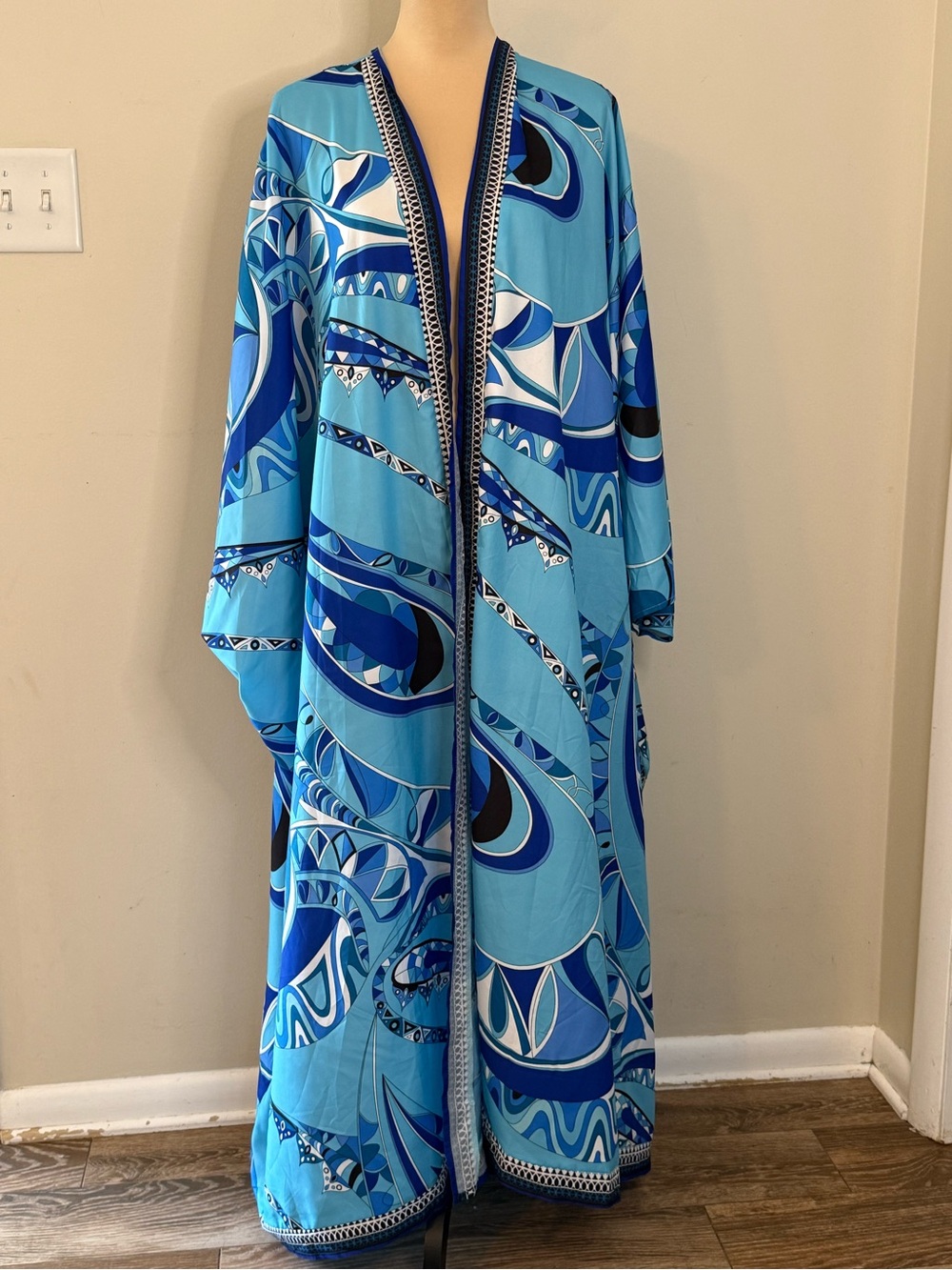 CHICME maxi swimwear robe boho & paisley pattern coverup blue hues SZ XL